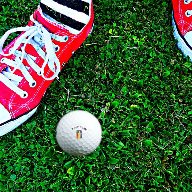 Balles De Golf Monogramme rouge jaune pourpre vert initial (Créateur téléchargé)