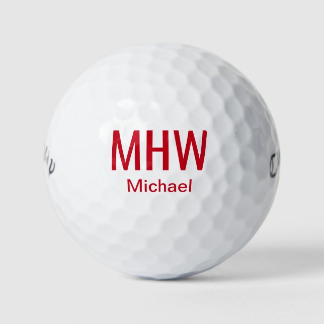 Balles De Golf Monogramme rouge moderne (Devant)