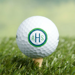 Balles De Golf Monogramme trois lettres en bleu et vert ondulé