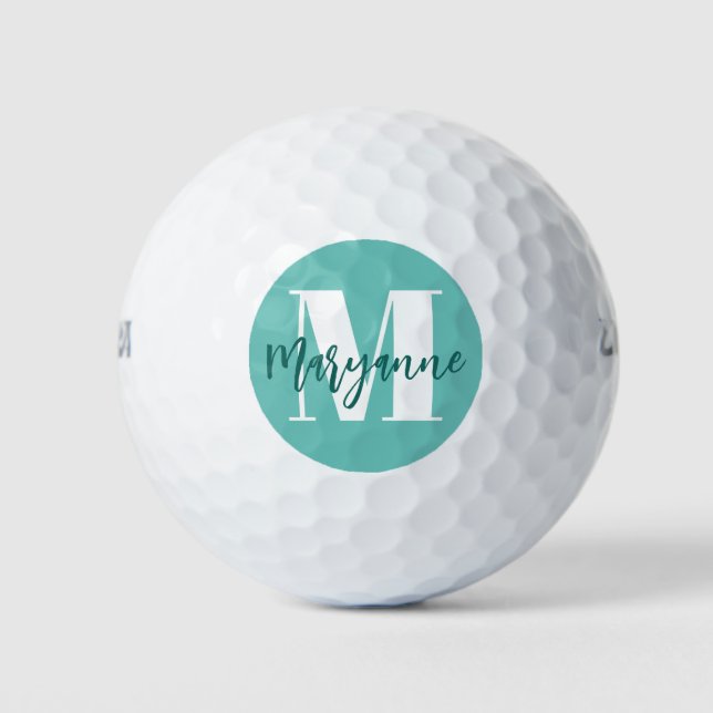 Balles De Golf Monogramme turquoise bleu turquoise Script Monogra (Devant)