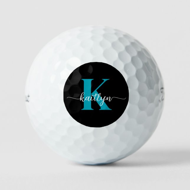 Balles De Golf Monogramme Turquoise noir (Recto)