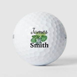 Balles De Golf Monogramme vert Feuille tropicaux