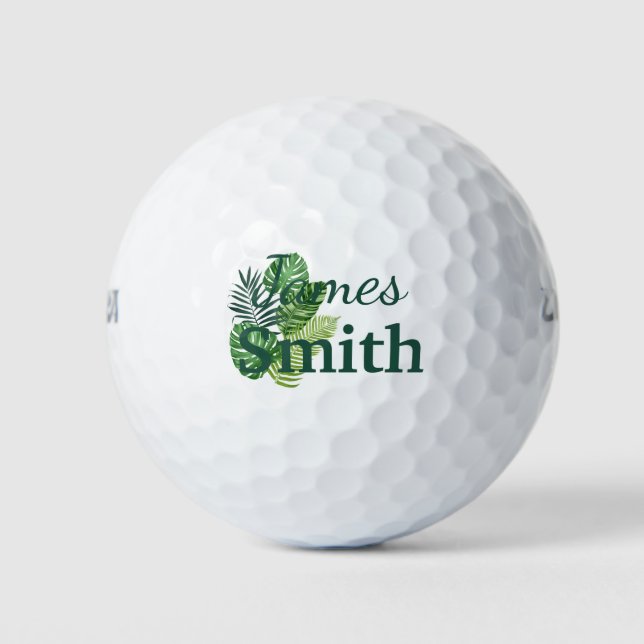 Balles De Golf Monogramme vert Feuille tropicaux (Devant)