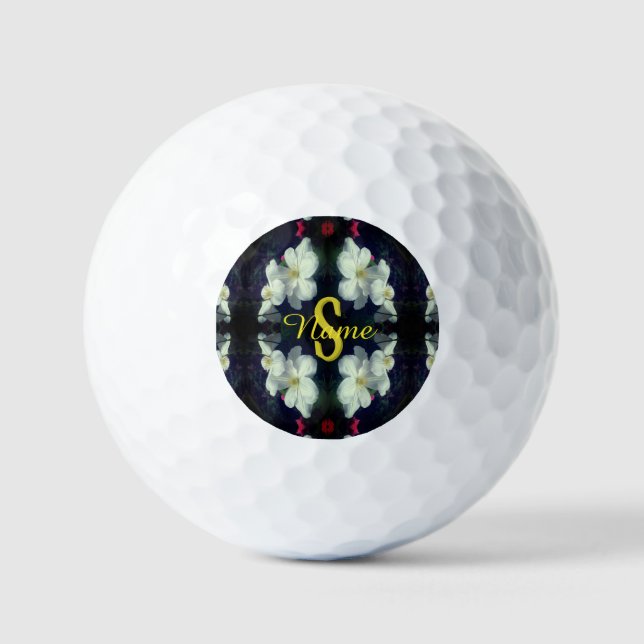 Balles De Golf Monogramme Votre Nom Initial Clématite Art Floral (Recto)