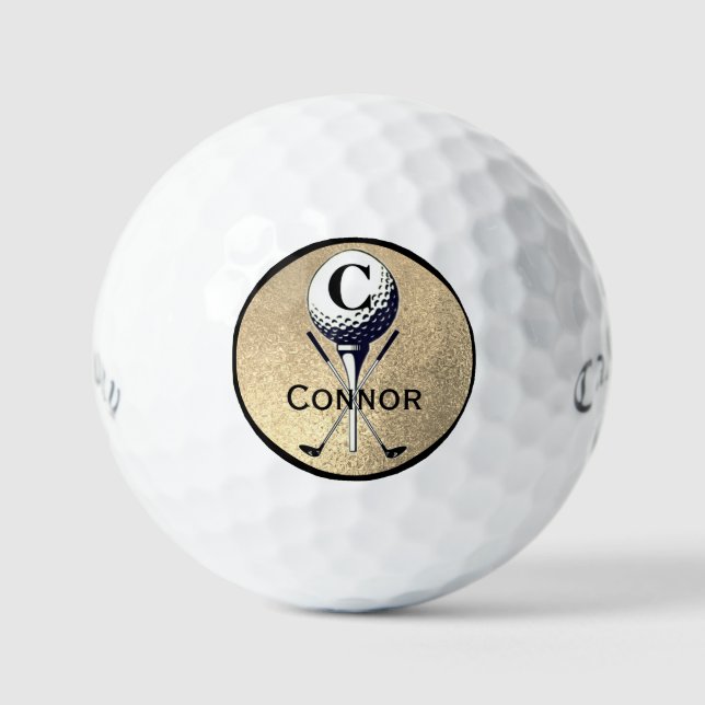 Balles De Golf Monogrammed Gold Golf Tee Golf Balls (Recto)