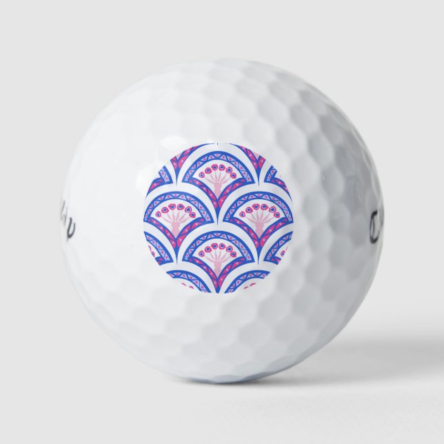 Balles De Golf motif damassé floral bleu (Devant)