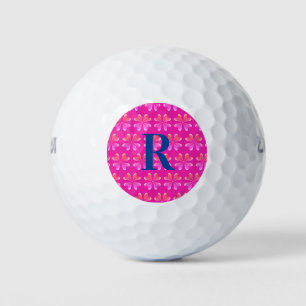 Balles De Golf Motif de fleurs rétro rose chaud initial Monogramm