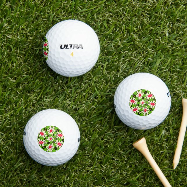 Balles De Golf Motif de fleurs rose et blanche (Herbe in situ)
