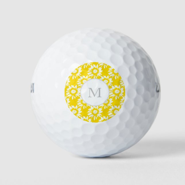 Balles De Golf Motif de tournesol jaune et blanc (Devant)