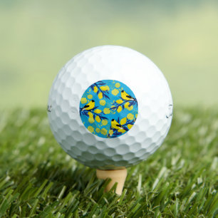 Balles De Golf Motif d'oiseaux jaunes sur citronnier
