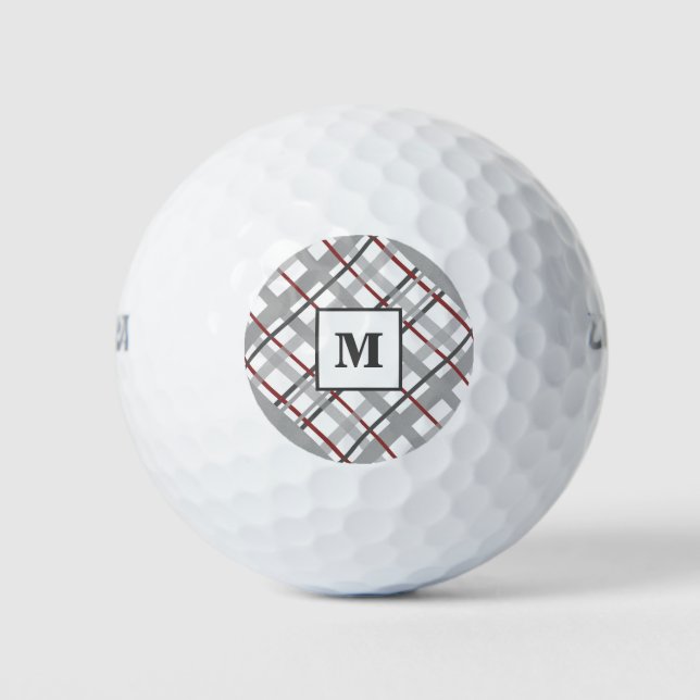 Balles De Golf Motif écossais Monogramme Gris Argent Rouge (Devant)