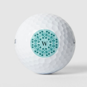 Balles De Golf Motif floral, bleu Turquoise initial