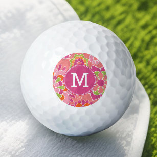 Balles De Golf Motif floral de printemps coloré Monogramme person