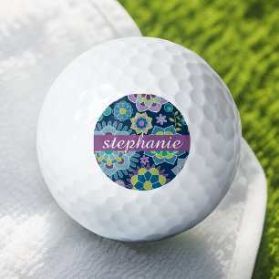 Balles De Golf Motif floral de printemps coloré Nom personnalisé
