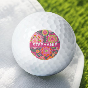 Balles De Golf Motif floral de printemps coloré Nom personnalisé