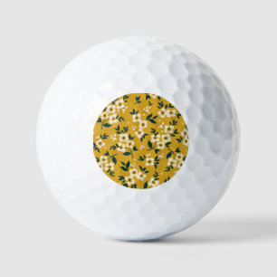 Balles De Golf motif floral vintage, petites fleurs blanches.