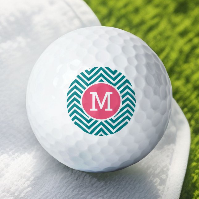 Balles De Golf Motif Girl Chevron avec Monogramme - Turquoise ros (Custom Golf Balls)
