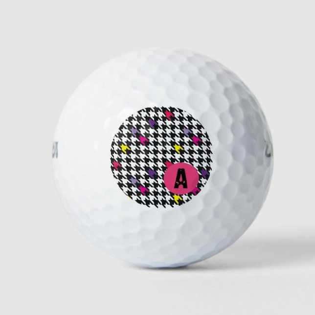 Balles De Golf Motif moderne Houndstooth rose violet jaune (Devant)