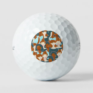 Balles De Golf Motif sans couture avec filles noires et blanches