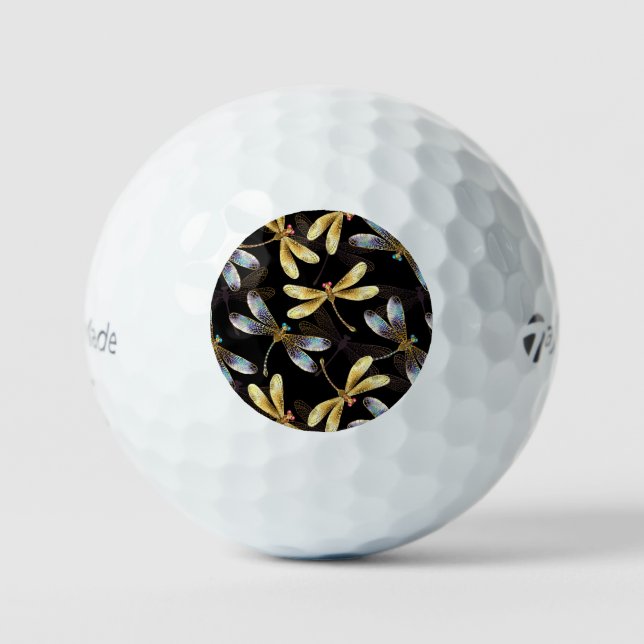 Balles De Golf Motif sans couture avec libellules d'or (Recto)