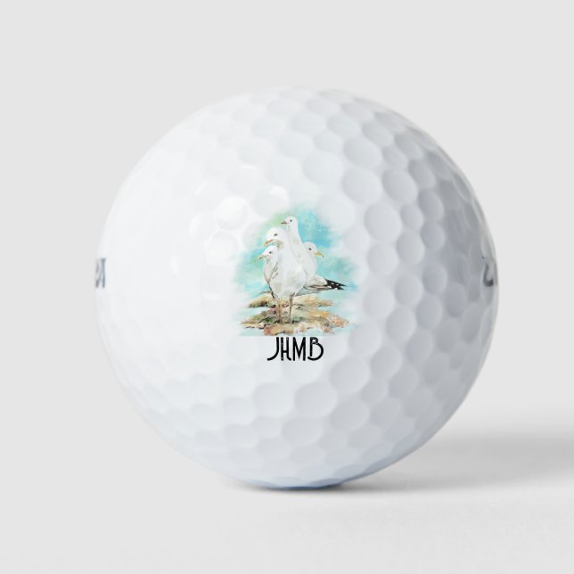 Balles De Golf Mouettes Oiseau Plage Animal Art Monogramme (Devant)