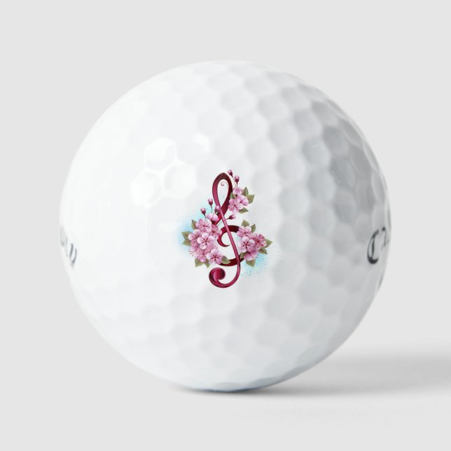 Balles De Golf Musical treble clef notes with sakura flowers (Recto)