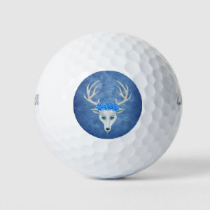 Balles De Golf Mythique White Deer Head Antlers Blue Eyes Roses