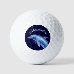 Balles De Golf Nautique Dauphin Aquarelle Marine Bleu Bot Côtier