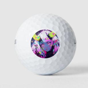 Balles De Golf Neon Colorful Kawaii Demon Anime Girl