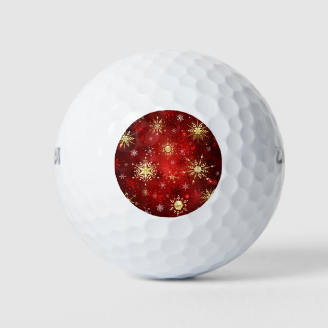Balles De Golf Noël Golden Snowflakes sur Arrière - plan rouge (Devant)