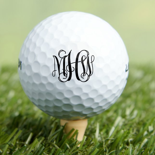Balles De Golf Noir 3 Initial Monogramme de vigne Script DIY BG (Créateur téléchargé)