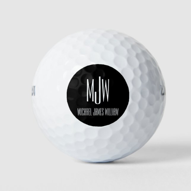 Balles De Golf Noir blanc moderne Monogramme Nom personnalisé (Devant)