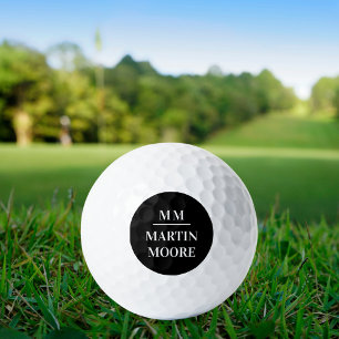 Balles De Golf Noir blanc monogramme initiales nom minimaliste