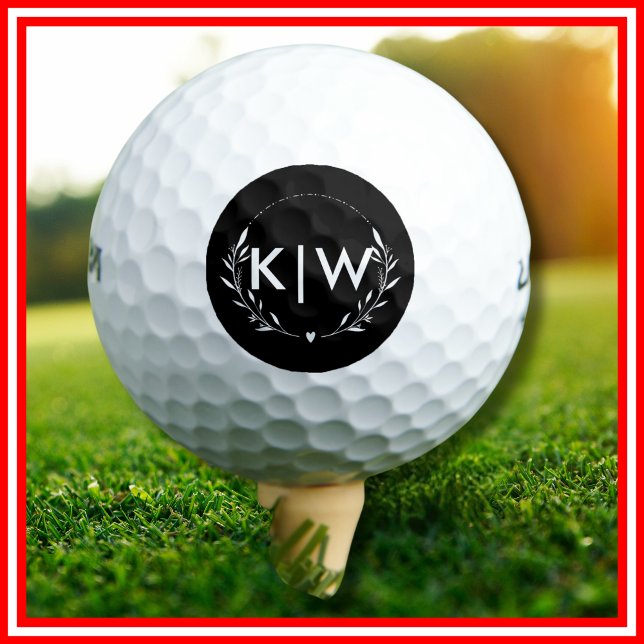 Balles De Golf Noir et Blanc | Monogramme d'initiales modernes (Black and White | Modern Initials Monogram Golf Balls)