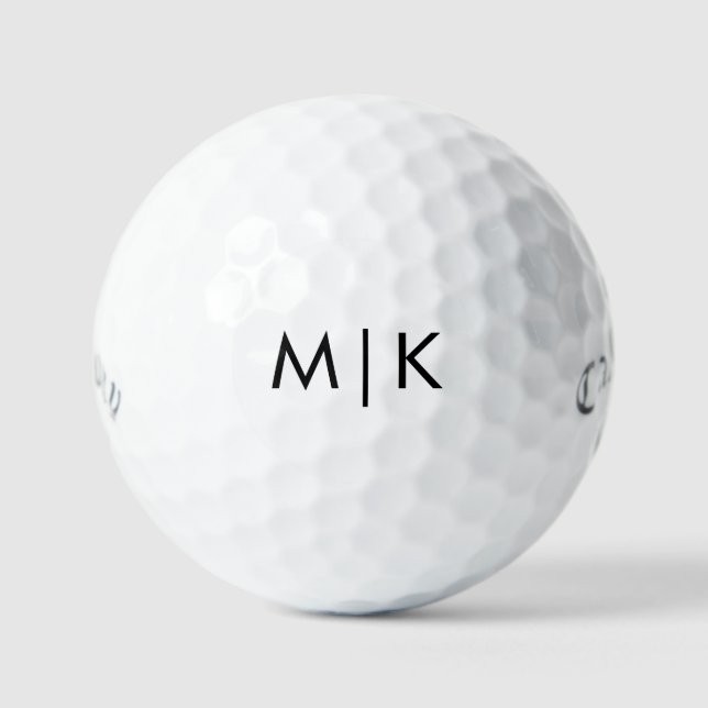 Balles De Golf Noir et blanc | Monogramme moderne (Recto)