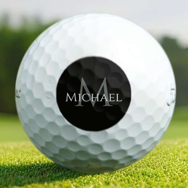 Balles De Golf Noir Gris Monogramme Personnalisé Nom Initiale (Créateur téléchargé)