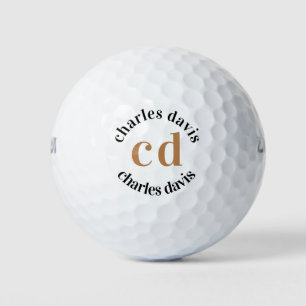 Balles De Golf Noir or monogramme initiales nom minimaliste