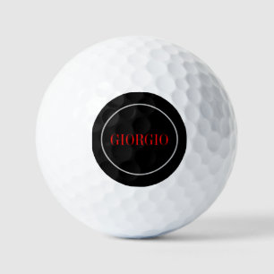Balles De Golf Noir Rouge Votre Nom Minimaliste Personnel Moderne