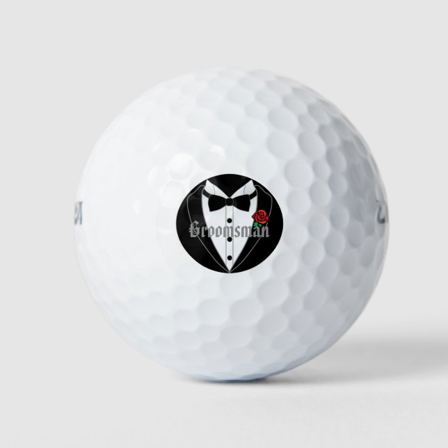Balles De Golf Noir Tuxedo mariage Faveurs Groomsman personnalisé (Devant)