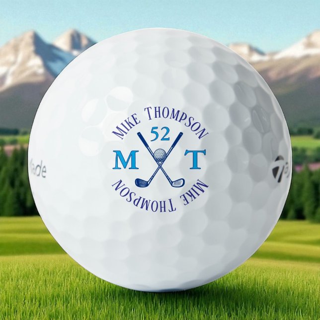 Balles De Golf Nom bleu, initiales et âge - Logo (Créateur téléchargé)