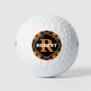 Balles De Golf Nom de la plaque de bison orange et noir Monogramm