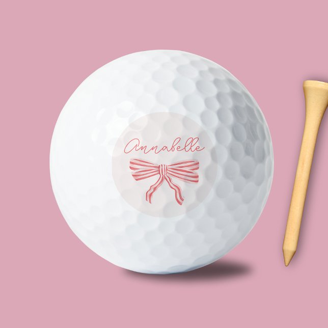 Balles De Golf Nom de l'arc rayé rose (Coquette pink bow personalized golf balls)