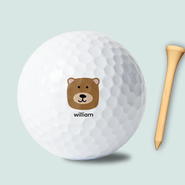 Balles De Golf Nom de l'ours Brown (Cute brown bear head golf ball.  Customize with your own name, initials of choice of text.)