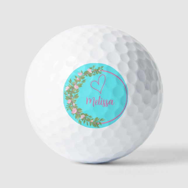 Balles De Golf Nom de monogramme féminin rose moderne en écriture (Recto)