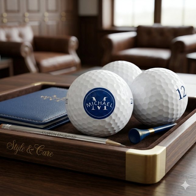 Balles De Golf Nom de monogramme personnalisé Style Moderne Navy (Custom Monogram Name Navy Modern Style Golf Balls)