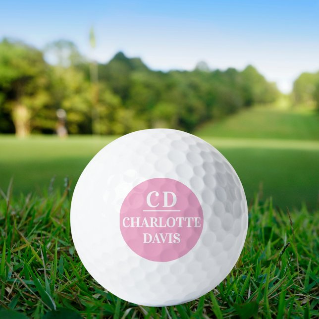Balles De Golf Nom de monogramme rose blanc (Créateur téléchargé)