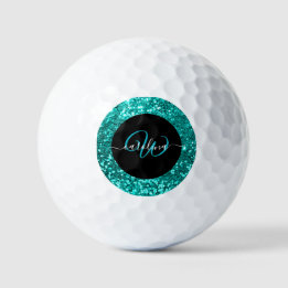 Balles De Golf Nom de parties scintillant turquoise monogramme él