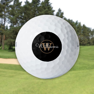Balles De Golf Nom de script de monogramme personnalisé Noir et O