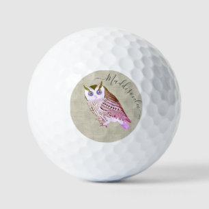 Balles De Golf Nom du monogramme du hibou rose rustique