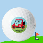 Balles De Golf Nom du monogramme du panier de golf personnalisé u<br><div class="desc">Une voiturette de golf rouge et noir sur mesure — réalisée avec goût — prête à courir le terrain — balle de golf — C'est un grand cadeau pour tous les amateurs de golf — amusant / attirant / unique. Personnalisez-le avec son nom initial et son prénom. Si vous avez...</div>
